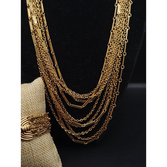 Vintage Gold tone Sarah Coventry Long Heavy Layered Necklace and Bracelet - Picture 5 of 11